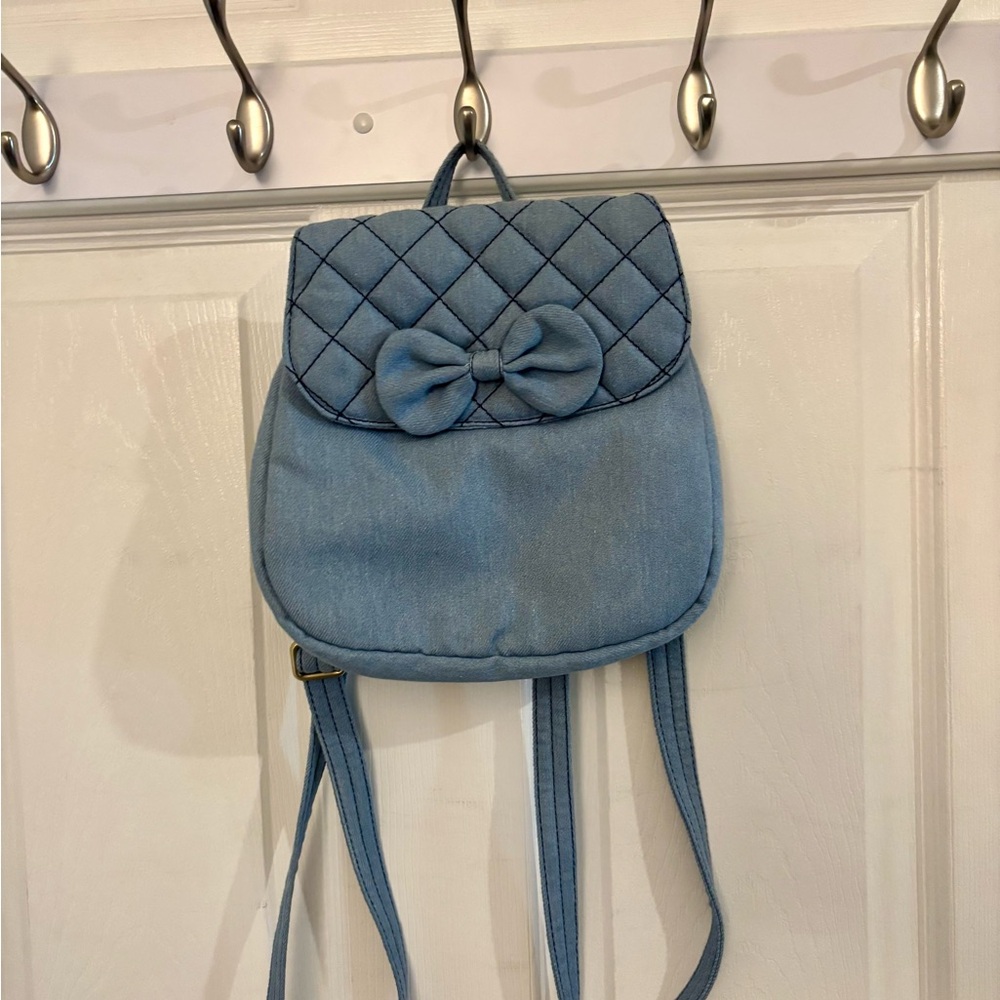 Blue Quilted Bow Backpack